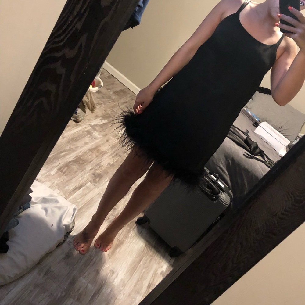 SUPER cute black feather hem dress